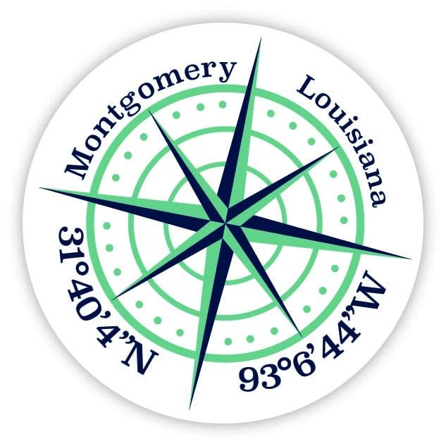 Montgomery Louisiana 2-Inch Vinyl Decal Sticker Latitude Longitude Compass Design