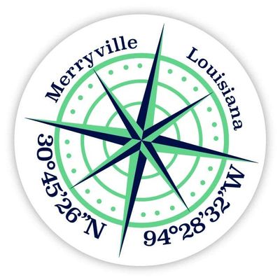 Merryville Louisiana 2-Inch Vinyl Decal Sticker Latitude Longitude Compass Design