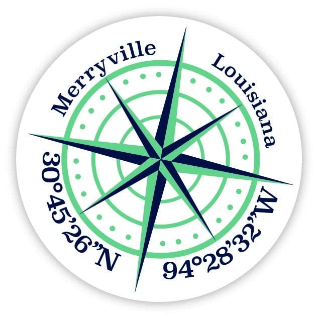 Merryville Louisiana 2-Inch Vinyl Decal Sticker Latitude Longitude Compass Design