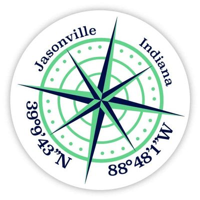 Jasonville Indiana 2-Inch Vinyl Decal Sticker Latitude Longitude Compass Design