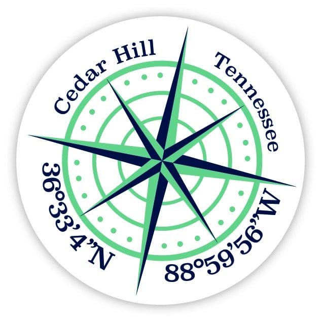 Cedar Hill Tennessee 2-Inch Vinyl Decal Sticker Latitude Longitude Compass Design