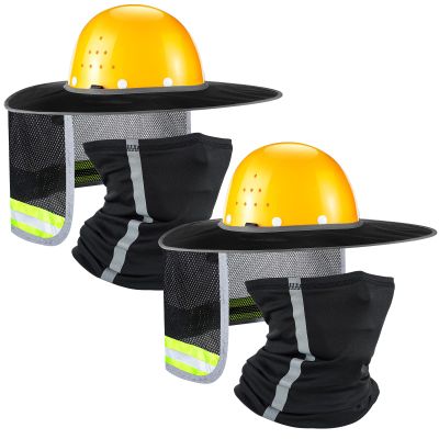SATINIOR 4 Pcs Hard Hat Sun Shade High Visibility Full Brim Hardhat Sun Visor and Neck Gaiter Bandana with Reflective Strip Hard Hat Accessories for Construction Helmet(Black)