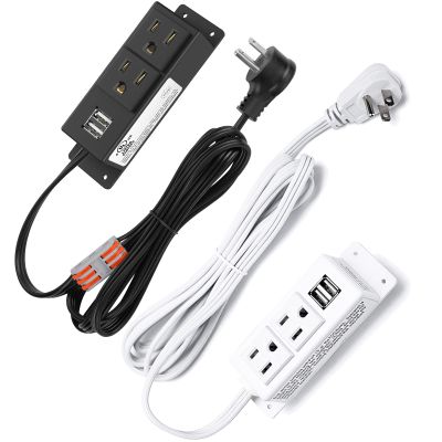 Gun Safe Accessory Electrical Power Outlet Kit Black, Wall Mountable Socket Surge Protector Power Strip with 2 AC Outlets and 2 USB White