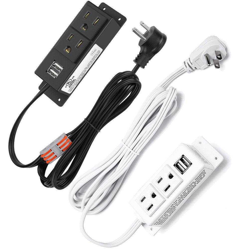 Gun Safe Accessory Electrical Power Outlet Kit Black, Wall Mountable Socket Surge Protector Power Strip with 2 AC Outlets and 2 USB White