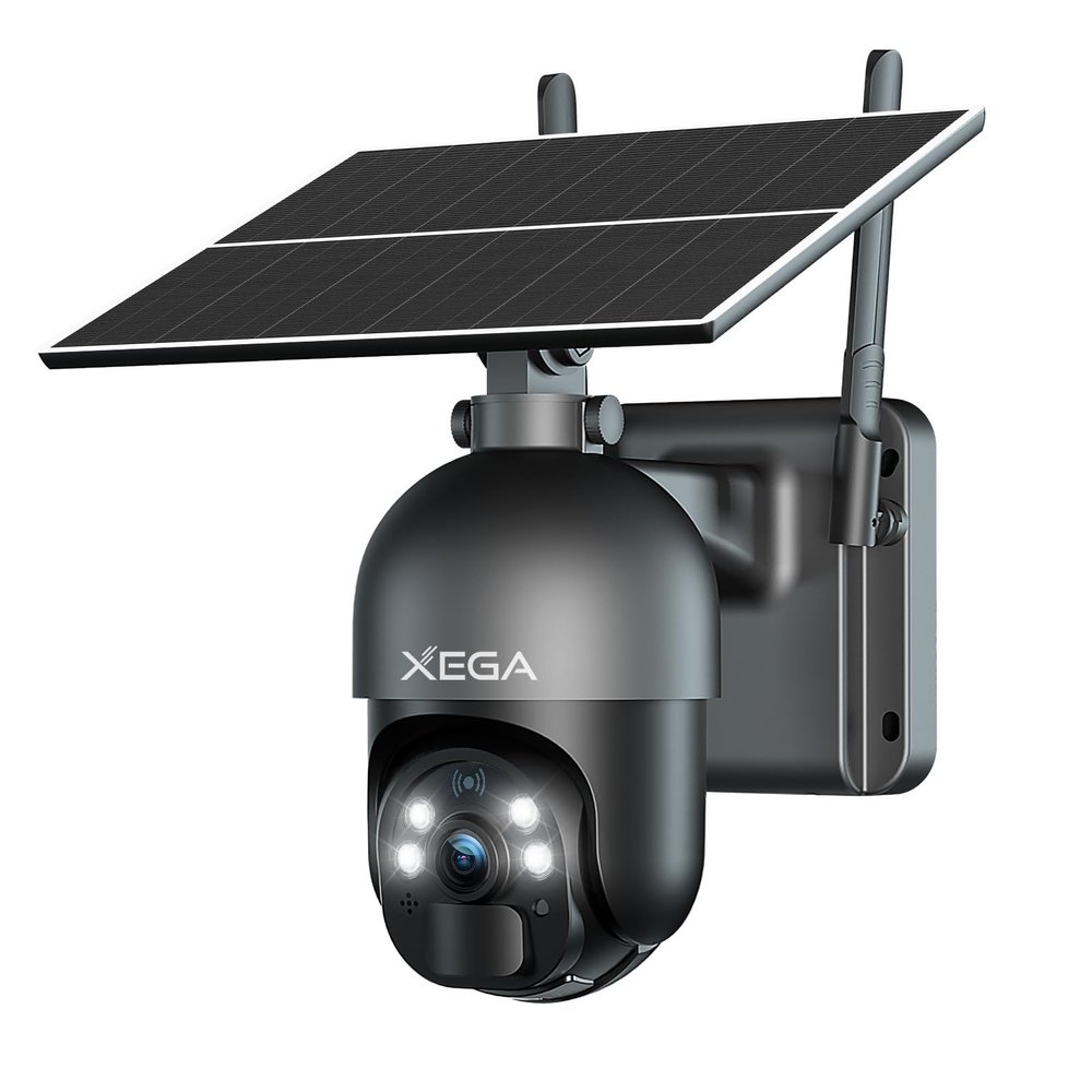 Xega 4G LTE Cellular Security Camera Outdoor Solar Camera Wireless Built-in SIM Card, 2K HD Color Night Vision PTZ 360 View, Smart PIR Motion Detection, 2-Way Talk, No WiFi, IP66
