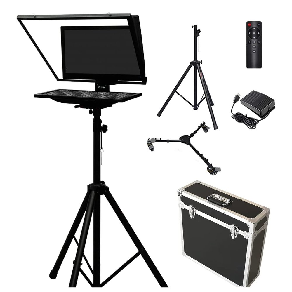 20" Screen Large Liftable Teleprompter, Metal Teleprompters for Tablets with Adjustable Tempered Optical Glass Support TXT RTF Word PPT and Other Format Files (Single Screen)