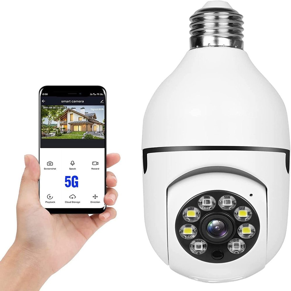 KOWVOWZ 360 Security Cameras Wireless Outdoor, 2.4GHz & 5GHz WiFi Light Bulb1080p Security Camera Wireless Light Socket Smart Cameras for Home Security, Motion Detection, Two-Way Audio (1PC)