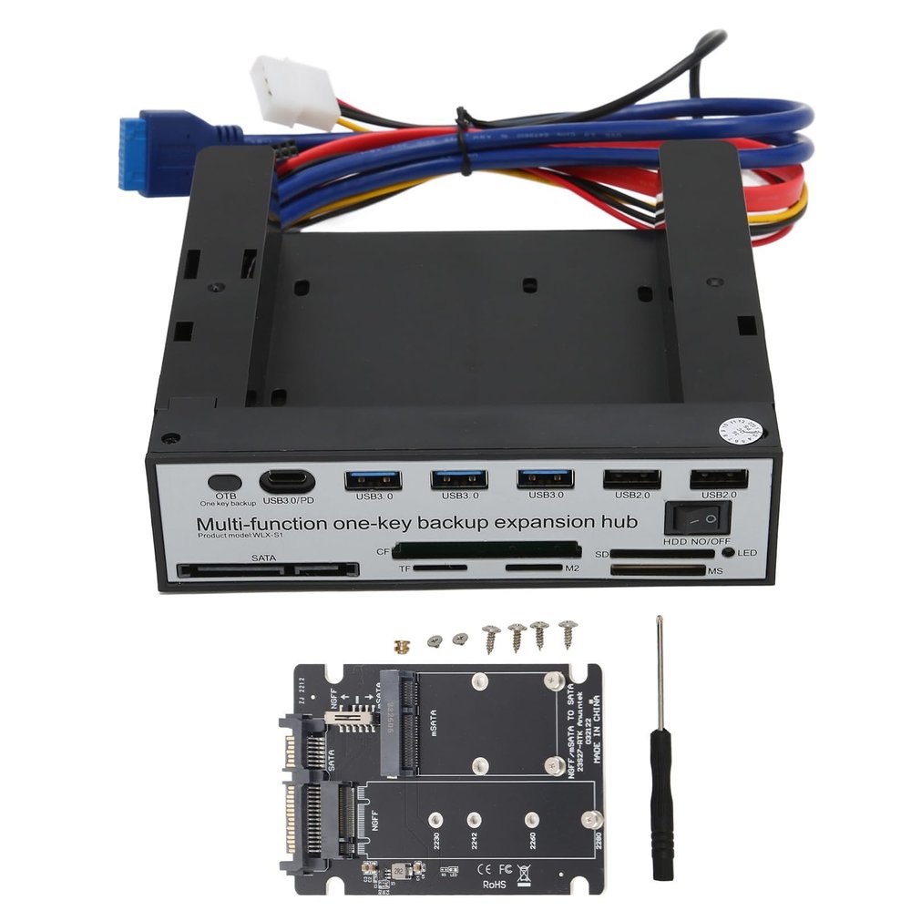 VBESTLIFE for 33C13 RTK Media Dashboard NGFF M.2 MSATA USB3.0 16TB OTB One Click Backup Multifunction Media Front Panel for Desktop Computer