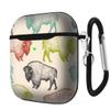 Compatible with AirPods 2nd 1st Generation Charging Case ,Soft Leather Printing Case Shock-Absorbing Protective Cover with Keychain (American Bison Pattern) view 3