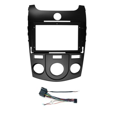 9'' Car Radio Stereo Fascia Frame Panel Trim with Power Harness Loom for 2008-2013 KIA Forte(MT) Cerato 2 Manual AC Dash Mount (Black)