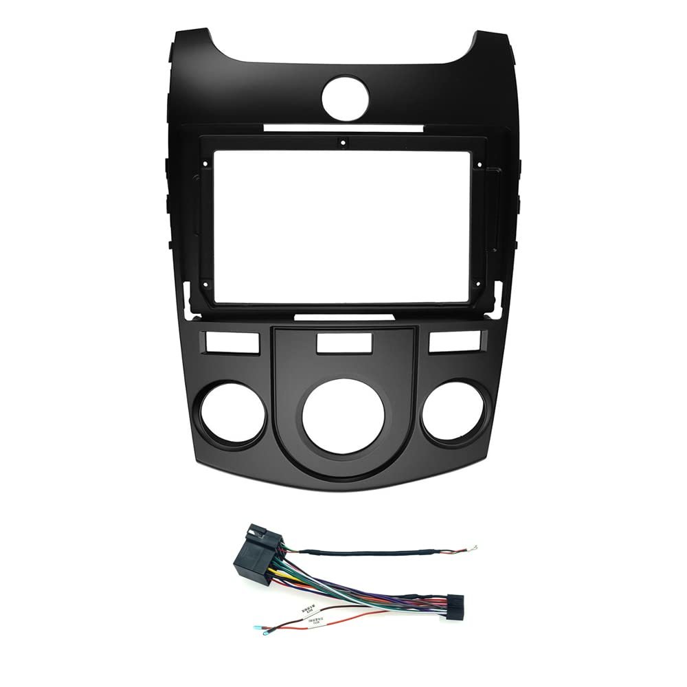 9'' Car Radio Stereo Fascia Frame Panel Trim with Power Harness Loom for 2008-2013 KIA Forte(MT) Cerato 2 Manual AC Dash Mount (Black)