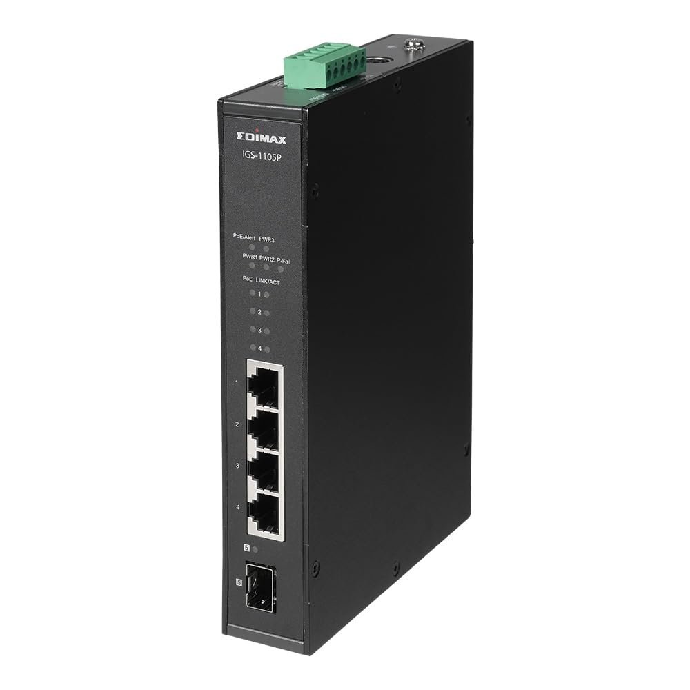 Edimax IGS-1005P - 5-Port Gigabit PoE+ DIN Rail Industrial Switch with 1 SFP Port