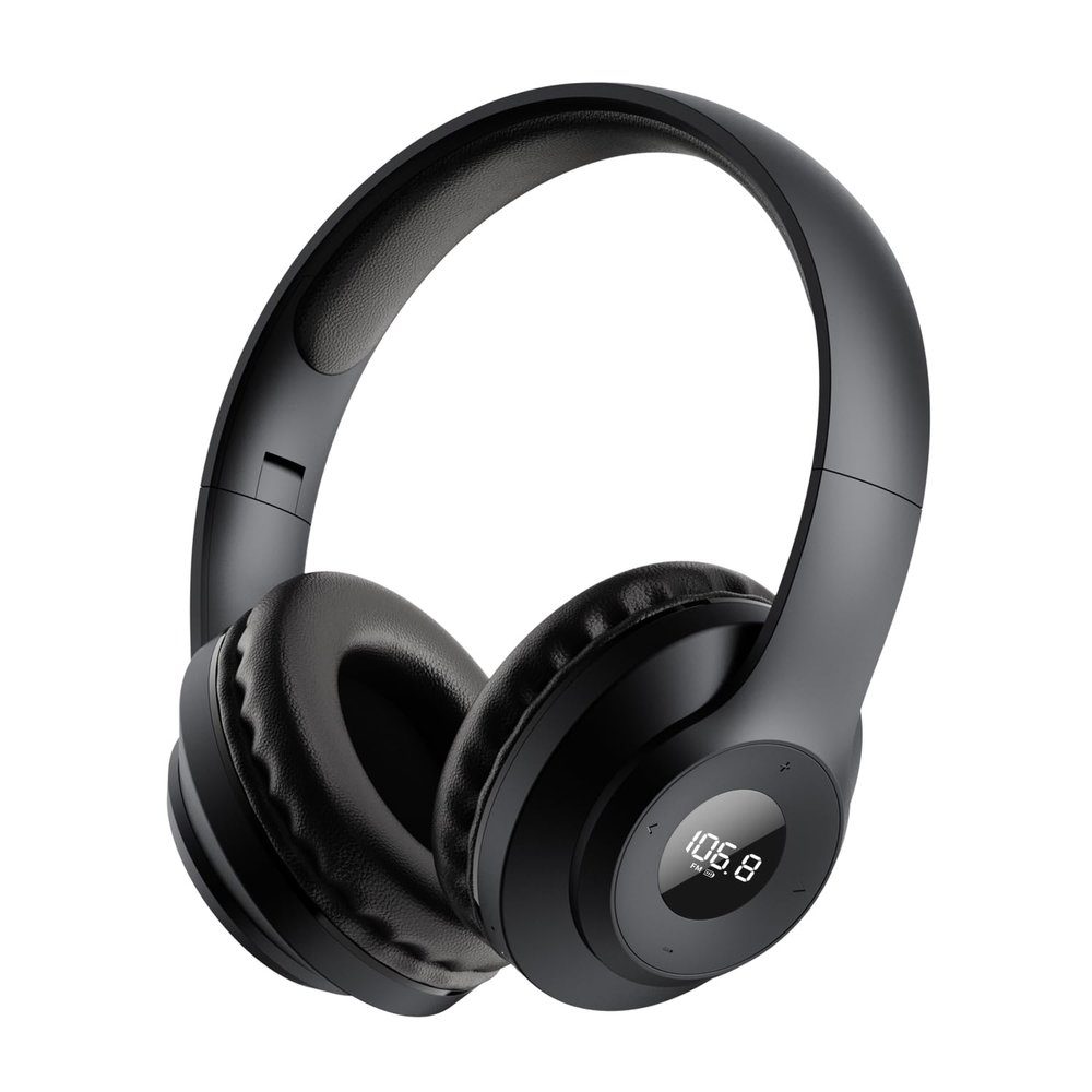 kamapulo X5 Rechargeable & Portable FM Radio Headphones with Best Reception,LED Display,Soft Ear Muffs, FM Headset Radio Receiver for Meeting, Works, Hiking, Jogging (Black)
