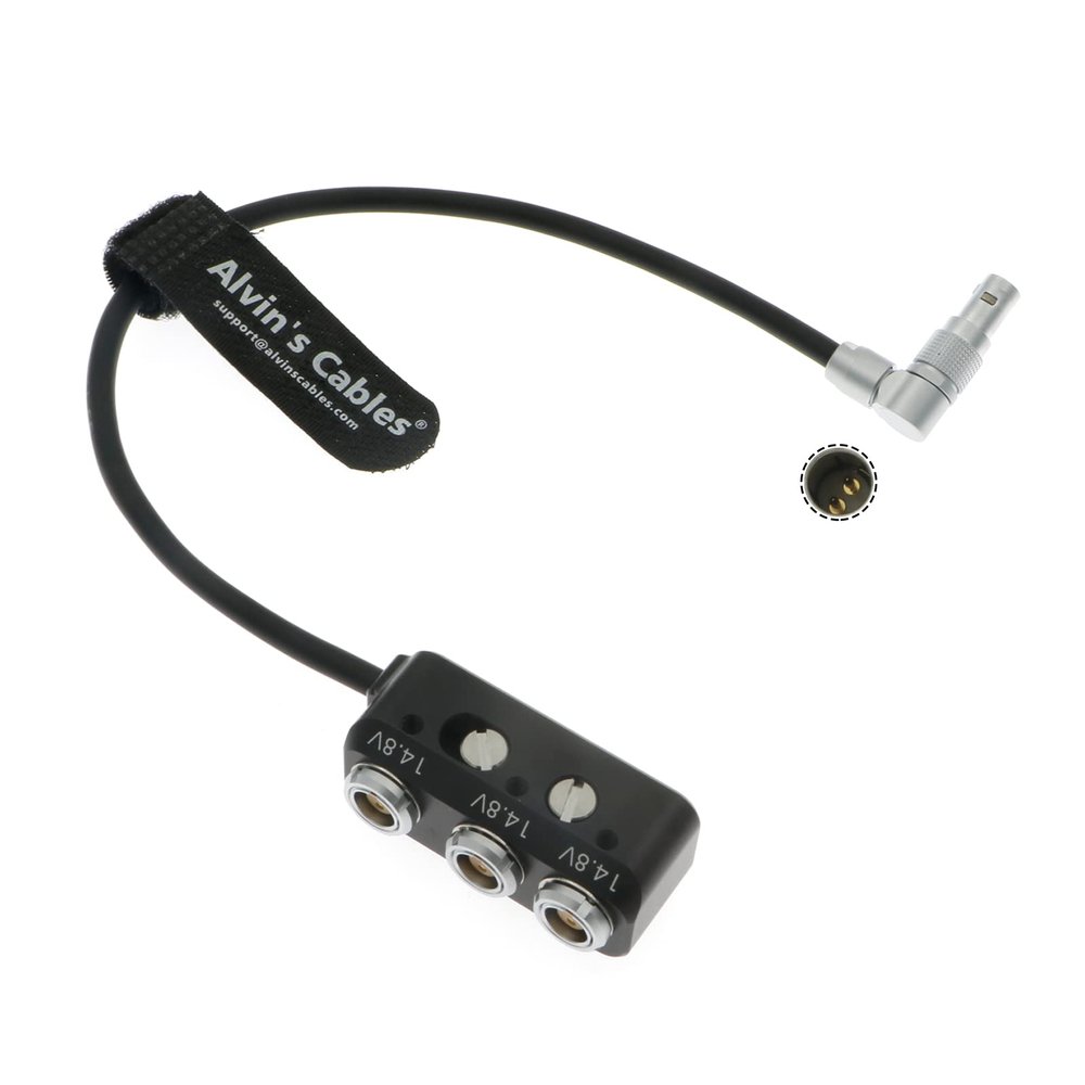 Alvin's Cables 1 to 3 Power Splitter Box Rotatable Right Angle 2 Pin Male to 32 Pin Female Splitter Cable for ARRI RED Cameras Teradek with Adjustable Screw