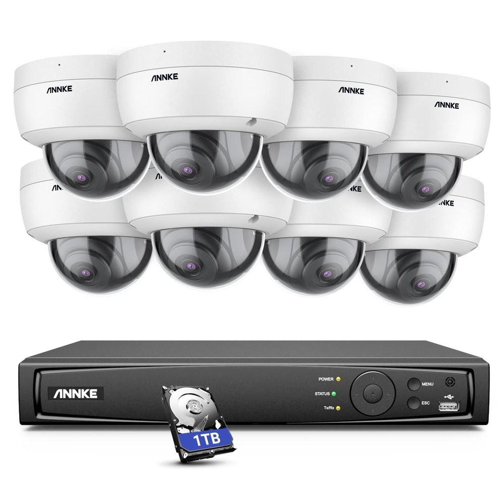 ANNKE H800 8CH Dome PoE Security Camera System with 8MP H.265+ NVR, 4X 5MP Outdoor IP Camera, 1TB HDD, Audio Recording, 100ft EXIR 2.0 Night Vision, IP67 Weatherproof, 24/7 Video Surveillance
