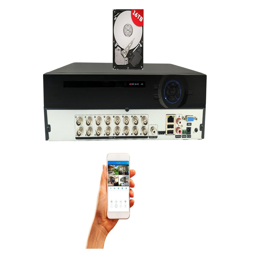 Evertech 16 Channel 1080P Digital Video Recorder for AHD TVI CVI Analog Surveillance Security Cameras 16TB Hard Drive Keeps up to 1.5 Month Recording