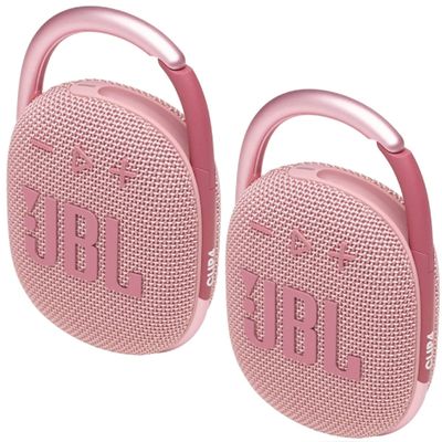 JBL 2 Pack Clip 4 Waterproof Wireless Audio Bluetooth Speaker Bundle (Pink)