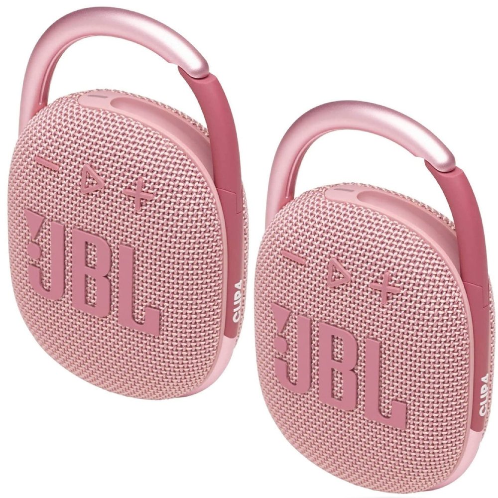 JBL 2 Pack Clip 4 Waterproof Wireless Audio Bluetooth Speaker Bundle (Pink)