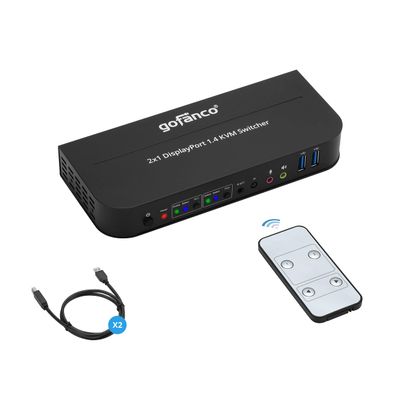 gofanco 2 Port 4K 60HZ DisplayPort KVM Switch with USB 3.0 DisplayPort 1.4, 4K @60Hz 4:4:4, HDR, HDCP 2.2/1.4, USB Keyboard/Mouse, USB 3.0 Hub, MIC in, Stereo Out, IR Remote, Hotkeys (KVMDP-2P)
