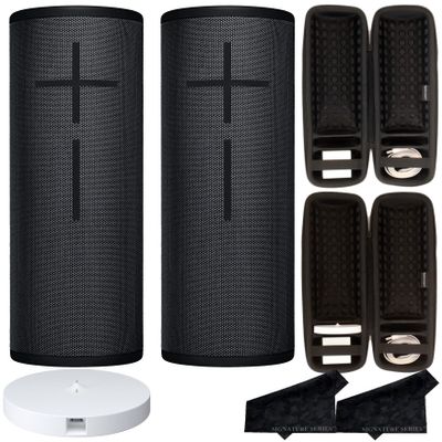 Ultimate Ears MEGABOOM 3 Wireless Portable Waterproof Bluetooth Speaker, 2 Pack with 360 Degree Sound, Party UP Mode with 1 PowerUp Charging Dock and 2 Signature Series Cases and Microfiber Cloths