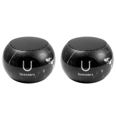 Fashionit U Speakers Mini Bluetooth Computer Speaker 2-Pack Bundle with Matching Speaker, Built-in Mic & Selfie Remote Control, for Workspace, Desktop, Laptop, Mobile, Tablet, PC - Black Marble