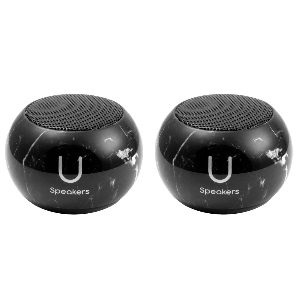 Fashionit U Speakers Mini Bluetooth Computer Speaker 2-Pack Bundle with Matching Speaker, Built-in Mic & Selfie Remote Control, for Workspace, Desktop, Laptop, Mobile, Tablet, PC - Black Marble