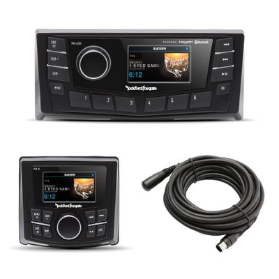 Rockford PMX-5CAN 2.7 Marine Wet Bonded Ipx6 Color Media Receiver, Nmea 2000, 2 Zone Control with PMX-1R Full Function Wired Remote & PMX25C 25 FT Extension Cable