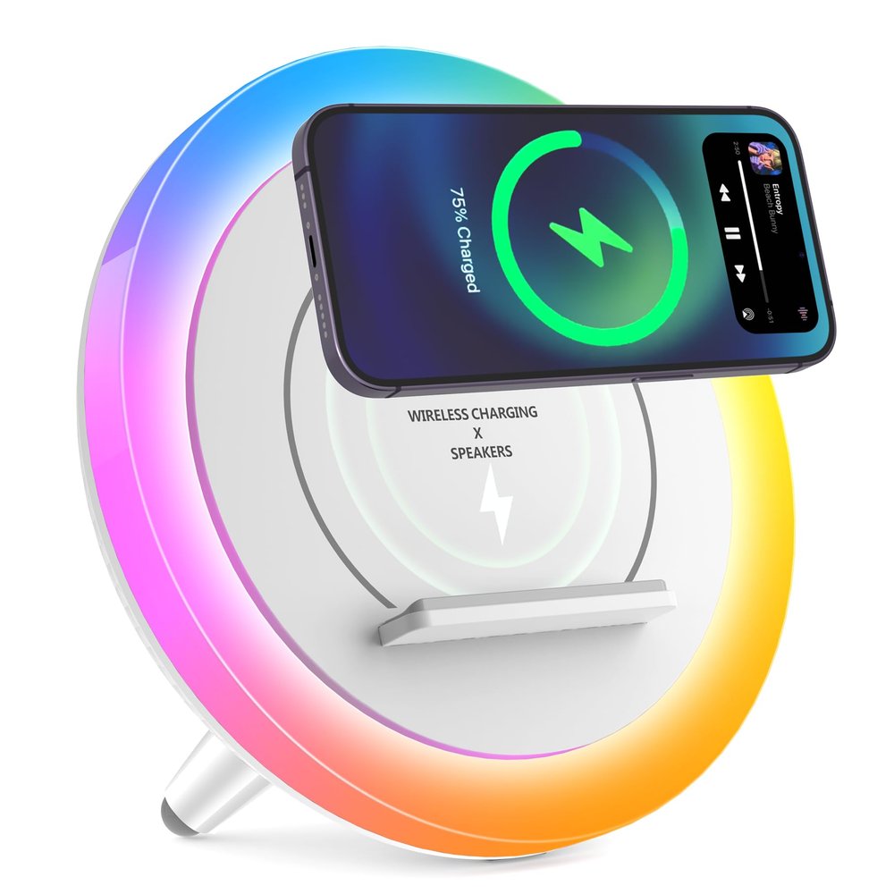 SIDVAR Bluetooth Speaker Night Lightsr,Wireless Charging Modern Speaker,Best Teenage Birthday Gift Ideas Tween Girls Gifts/Please use The Original Adapter10W Wireless Charging