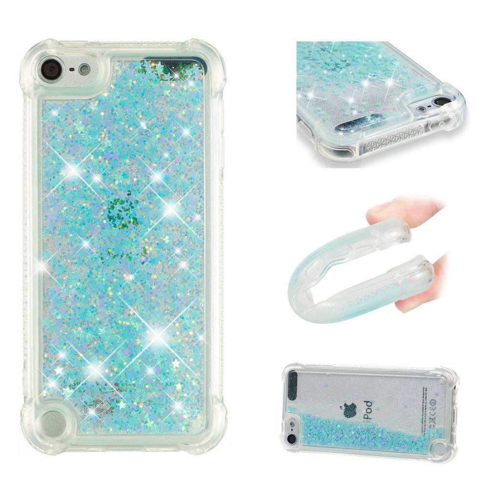 LEMAXELERS Compatible with iPod Touch 7 Case, Bling Glitter Liquid Case Floating Quicksand Shockproof Protective Sparkle Silicone Soft TPU Case for iPod Touch 5 / Touch 6. YBL Star Blue