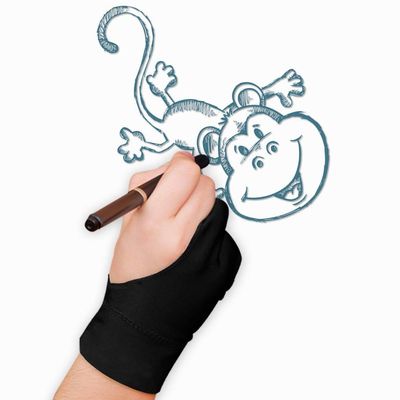 Beisto Artist Gloves for Drawing Tablet, Artist's Glove with Two Fingers Graphics Pad Painting, Free Size Good Right Hand or Left Hand, 2 Pack, Black