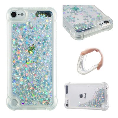 LEMAXELERS Compatible iPod Touch 7 Case - Bling Glitter Liquid, Floating Quicksand Shockproof Protective Sparkle Silicone Soft TPU Case for iPod Touch 5 / Touch 6 - YBL Love Silver