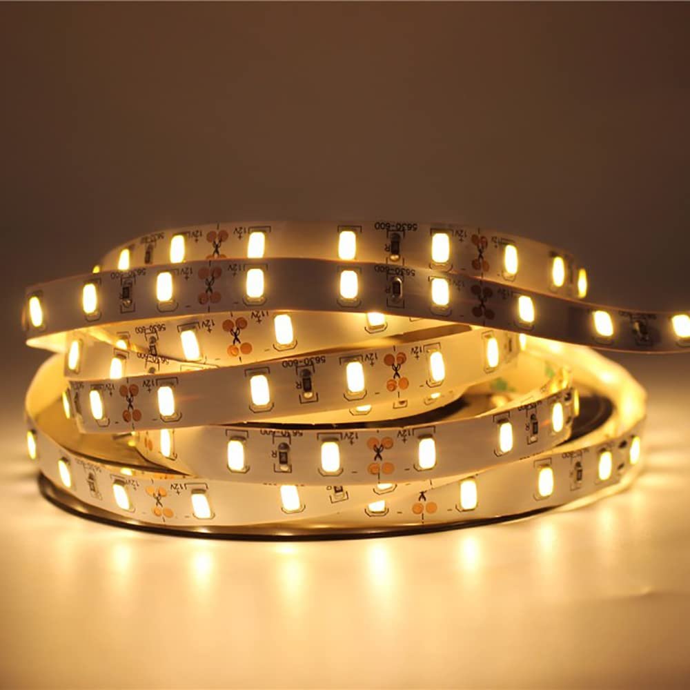 Vrabocry LED Strip Light Warm White 3000-3500K, 16.4ft/5M 300 LEDs 12V NO-Waterproof SMD 5630 Flexible LED Tape Light for Bedroom Kitchen Cabinet Lighting Decoration