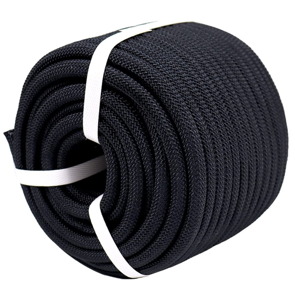 YUZENET Braided Polyester Arborist Rope (3/8 inch X 50 feet) High Strength Bull Rope for Tree Work Truck Securing Camping Swing, Black