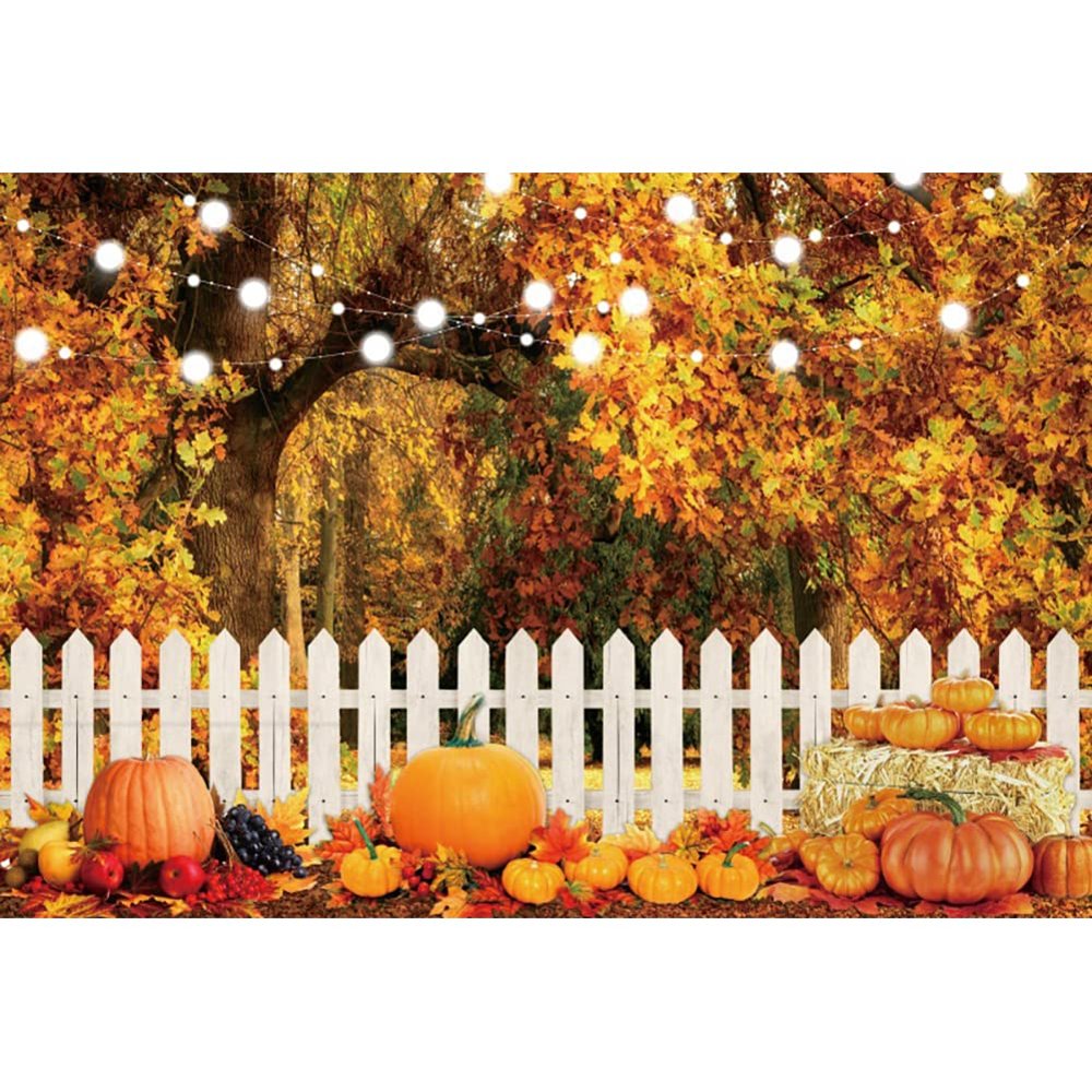 DORCEV 12x8ft Autumn Harvest Backdrop Thanksgiving Pumpkins Bokeh Glitter Photography Background Fall Forest Rustic Fence Kids Birthday Party Baby Shower Decor Banner Portrait Supplies Studio Props
