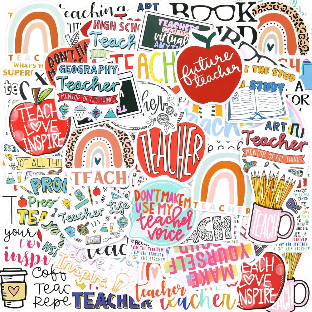200 Pcs Teacher Stickers for Water Bottle Vinyl Waterproof Teacher Appreciation Gifts in Bulk Teachers' Day Stickers for School Laptop Scrapbooking