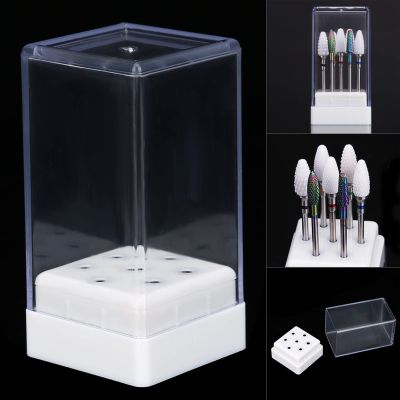 Nail Drill Bits Holder, 7-Hole Acrylic Storage Organizer with Clear Cover