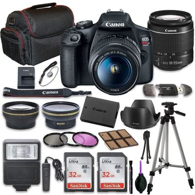 Canon EOS Rebel T7 DSLR Camera Bundle with Canon EF-S 18-55mm Zoom Lens + 2pc SanDisk 32GB Memory Cards + Accessory Kit with Case, Flash, Filters and More (Renewed)