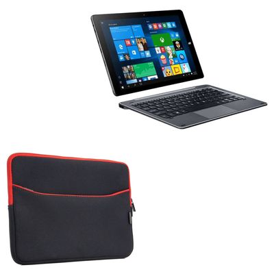 BoxWave Case Compatible with Chuwi HiBook Pro - SoftSuit with Pocket, Soft Pouch Neoprene Cover Sleeve Zipper Pocket - Jet Black with Red Trim