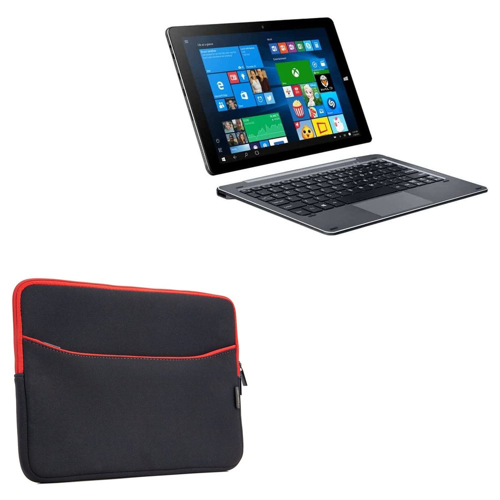 BoxWave Case Compatible with Chuwi HiBook Pro - SoftSuit with Pocket, Soft Pouch Neoprene Cover Sleeve Zipper Pocket - Jet Black with Red Trim