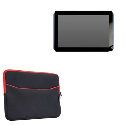 BoxWave Case Compatible with Mimo MCT-10HPQ-POE-2LB - SoftSuit with Pocket, Soft Pouch Neoprene Cover Sleeve Zipper Pocket - Jet Black with Red Trim