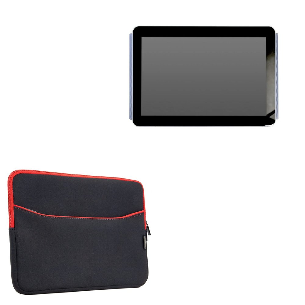 BoxWave Case Compatible with Mimo MCT-10HPQ-POE-2LB - SoftSuit with Pocket, Soft Pouch Neoprene Cover Sleeve Zipper Pocket - Jet Black with Red Trim
