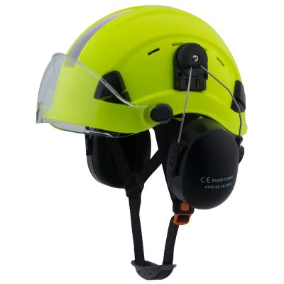 LOHASPRO Hard Hat Safety Helmet Arborist Forestry Helmet Garden Tree Cutting Logging Wood Chopping Chainsaw Work Construction Hardhat(L91 Lime Clear+Earmuff)