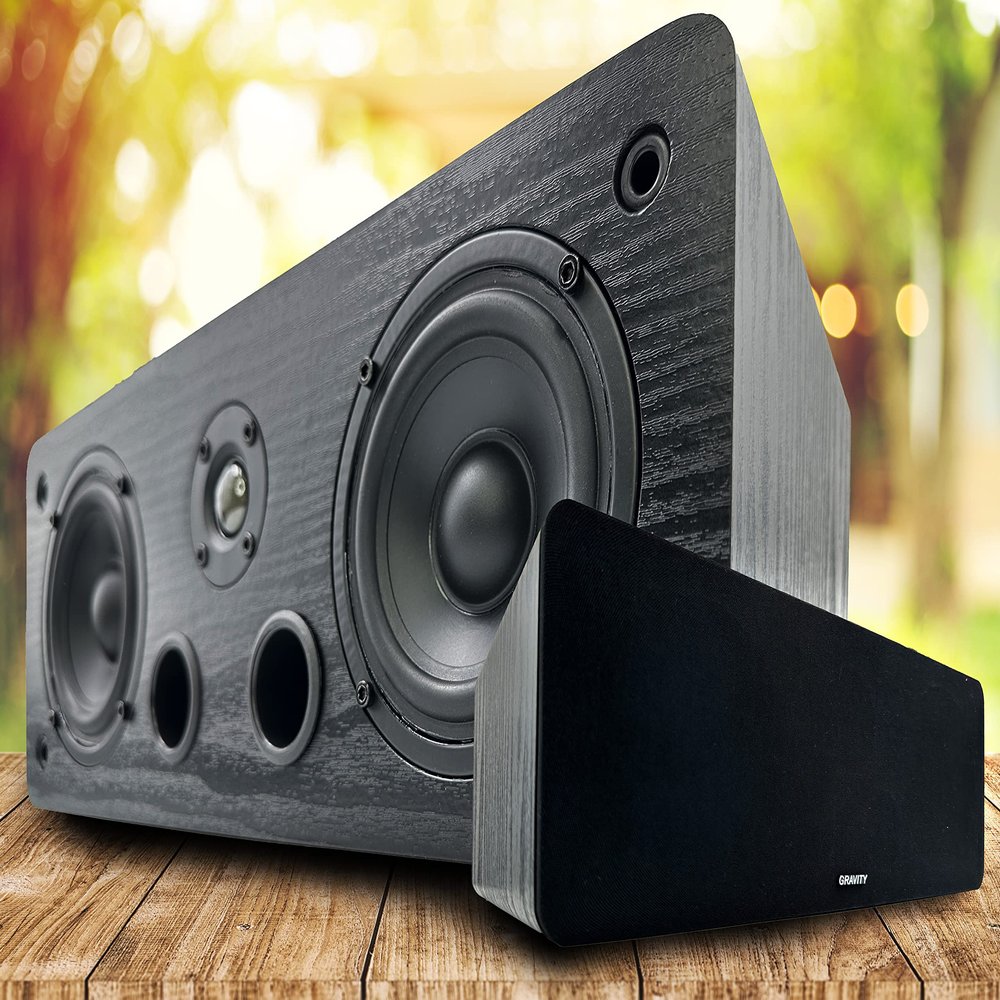 Gravity GCS700 Center Channel Speaker Wooden Center Channel Speaker 150 Watts / 75W RMS with Dual 4-Inch Woofer and Silk Dome Tweeter