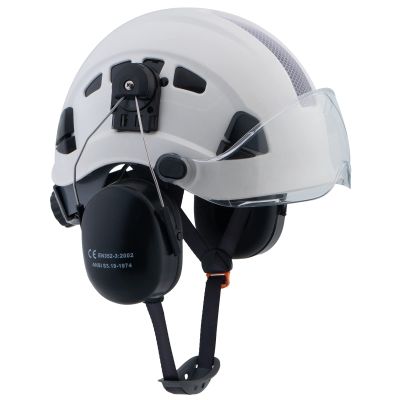 LOHASPRO Arborist Forestry Helmet Safety Hard Hat with Visor and Ear Muffs for Tree Service Logging Cutting Wood Chainsaw Helmet Garden Work Trimming Mowing(P91 White+Clear Visor+Earmuff)
