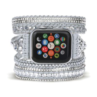 Boho Watch Band Compatible with Apple Watch Band Bracelet for Women Men 44mm 42mm 45mm 49mm - Handmade Crystal Beaded Wrap Apple Watch Strap for Iwatch Band Series 9 8 7 6 SE Ultra 2 5 4 3 2 1 Silver