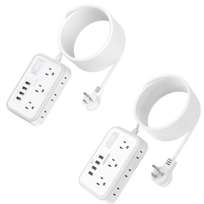 15ft Extension Cord and 25ft Extension Cord Bundle, 6 Outlets Power Strip with 4 USB Ports, NTONPOWER Flat Plug Extension Cord, Overload Protection, Wall Mount for Travel, Home Office, Dorm, Nightstan