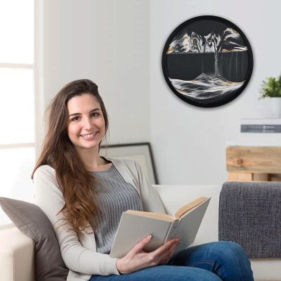 3D Sand Art Liquid Motion Dynamic Sand Picture 3D Creative Deep Sea Sandscape, 360 Rotate, Glass Crafts Solid Wood Frame, Relaxing Mood Home Office Work Decor, 44cm/17.3'' (Silver-black background)