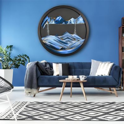 Dynamic Sand Art Picture 3D Creative Deep Sea Sandscape Living Room Decoration, 360 Rotate, Glass Crafts Solid Wood Frame, Relaxing Mood Home Office Work Decor, 44cm/17.3'' (Blue-black background)