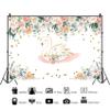 DORCEV 12x8ft Swan Princess Backdrop for Birthday Baby Shower Party Decorations White Swan Backdrop Background Glitter Rustic Floral Pink Flowers Gold Crown Girls Party Banner Photo Booth Props view 2