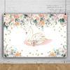 DORCEV 12x8ft Swan Princess Backdrop for Birthday Baby Shower Party Decorations White Swan Backdrop Background Glitter Rustic Floral Pink Flowers Gold Crown Girls Party Banner Photo Booth Props view 3